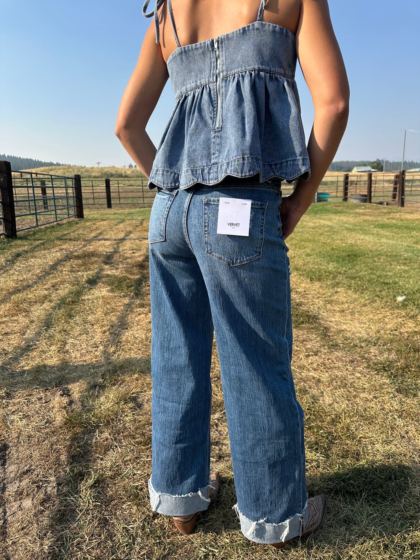 VERVET SUPER HIGH RISE CUFFED BAGGY WIDE LEG JEANS