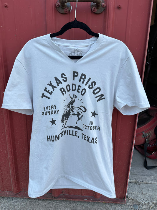 Texas Prison Rodeo Cowboy Raw Cut V-neck Graphic Tee