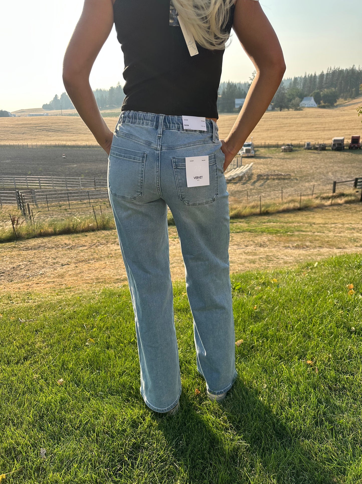 VERVET HIGH RISE ELASTIC WB WITH DRAWSTRING WIDE LEG JEANS