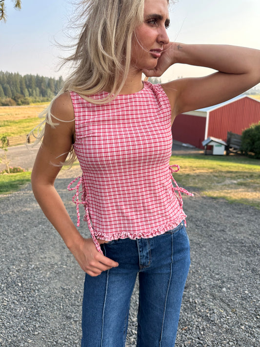 Gingham Side Tie Top