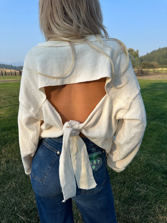 Cutout Back Adjustable Tie Pullover Crop Top