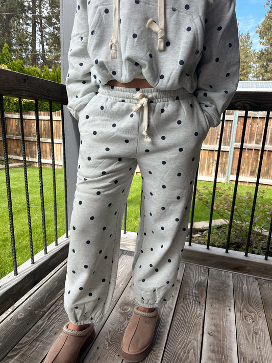 Navy Polka Dot Sweat Pants